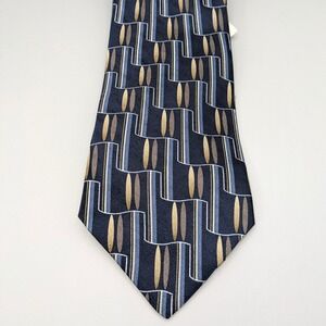 Milano‎ Uomo Blue Gold Geometric Pattern 100% Silk Business Executive Tie